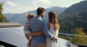 Photovoltaik Kunden neben ihrer PV Anlage